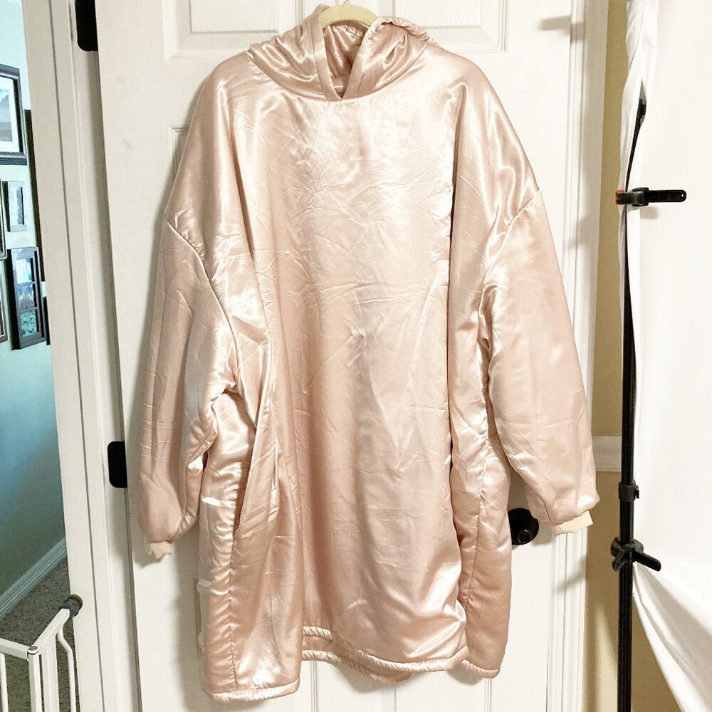 Kitsch Glazey Satin Oversized Hoodie Blush One Size Fits Most